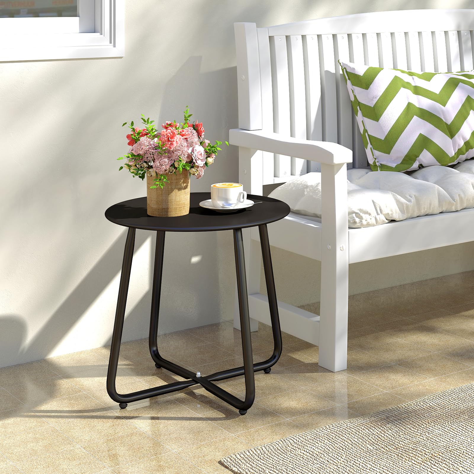 HollyHOME round metal side table with X-base stability for steady support