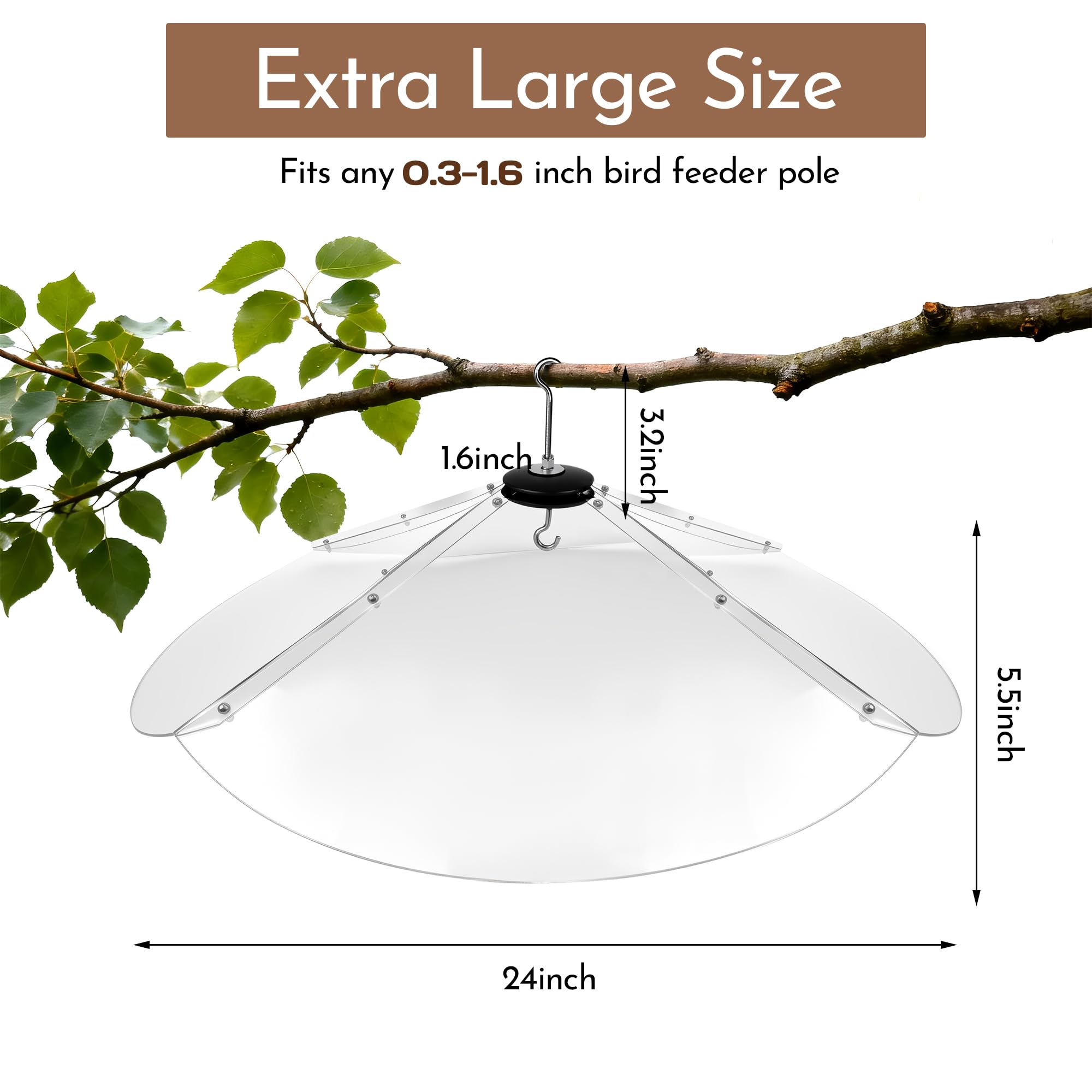 Holoith clear PC dome protects bird feeders from wind and debris