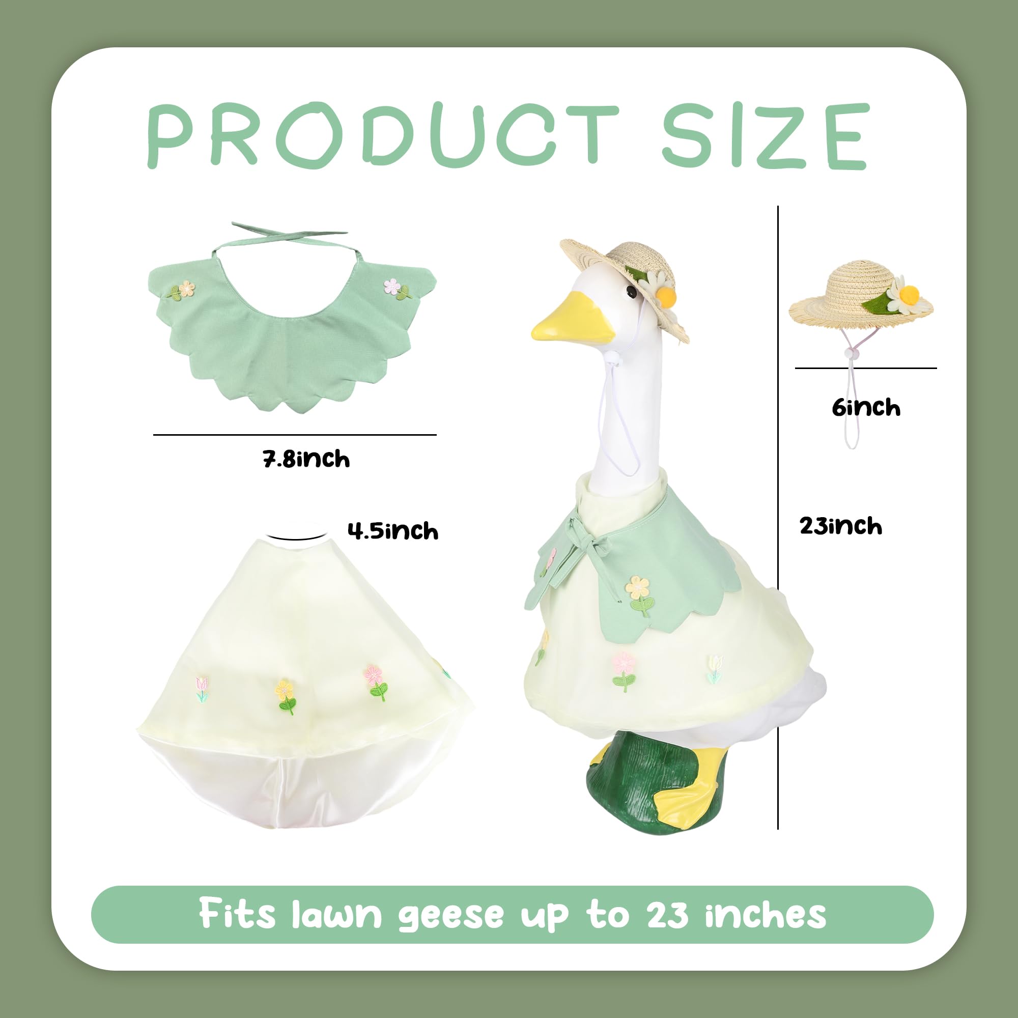 Holoith green collar highlights floral accents for bright springtime goose decor.