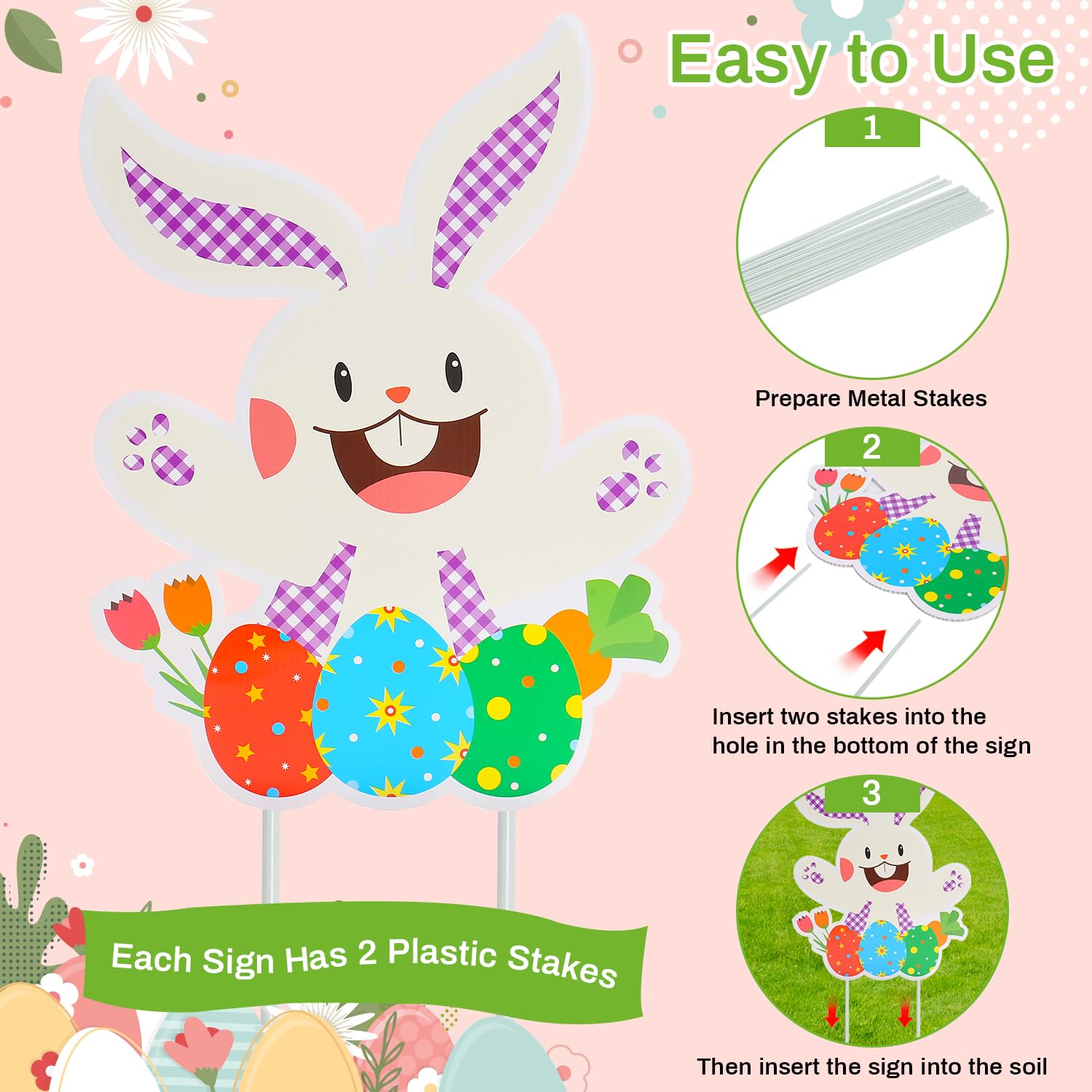 HOLYFUN Bunny Easter sign waterproof for durable lawn decor in all weather.