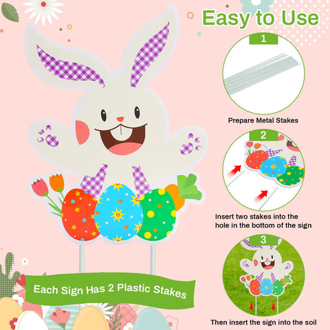 HOLYFUN Bunny Easter sign waterproof for durable lawn decor in all weather.