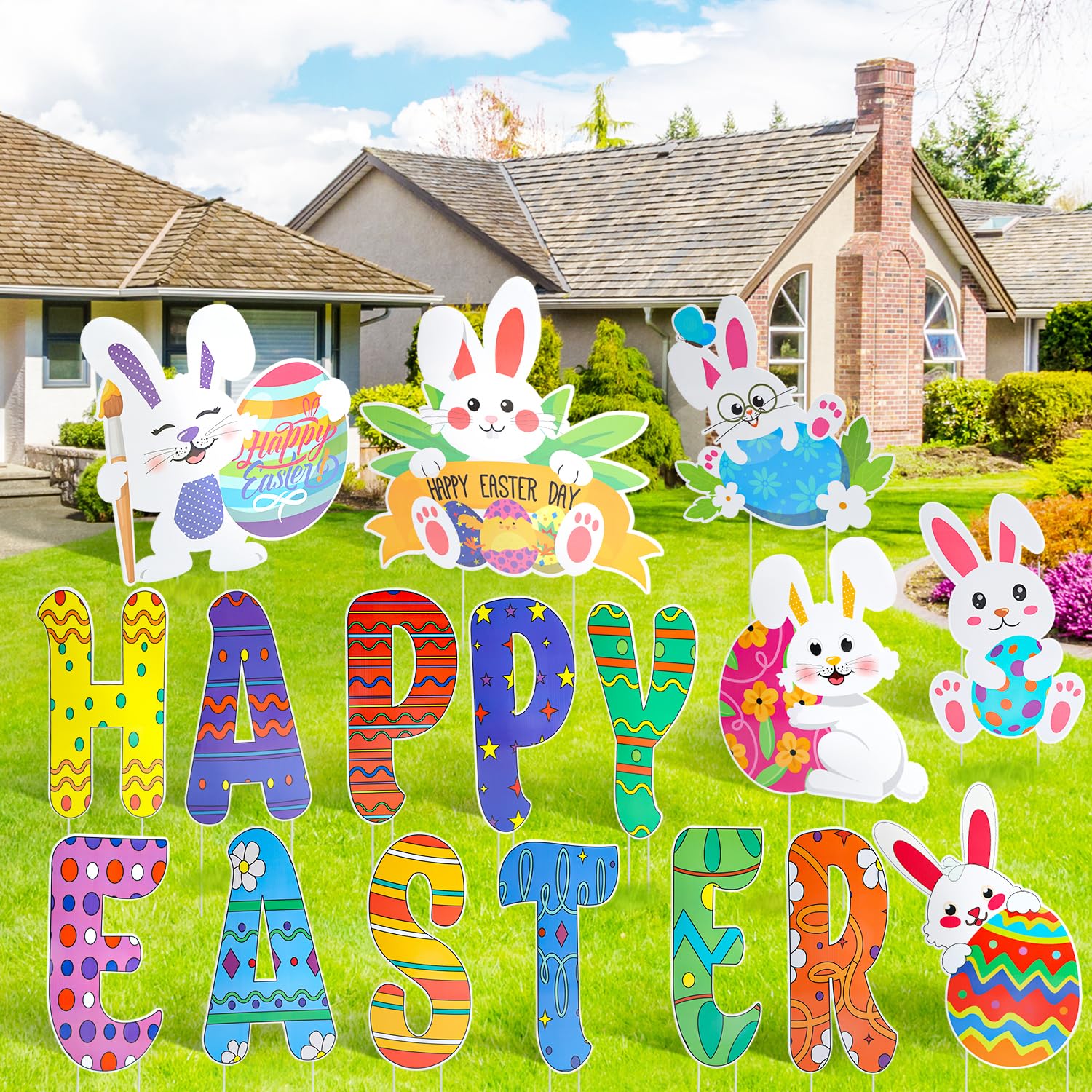HOLYFUN Easter yard sign bunny design 01 adds outdoor color and weatherproof charm