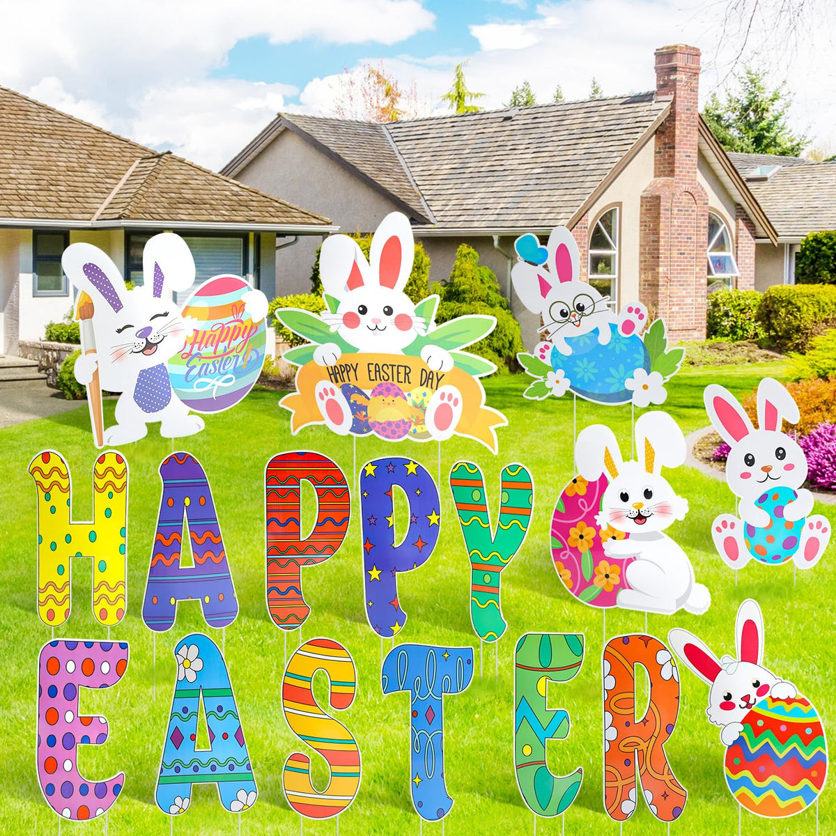 HOLYFUN Easter yard sign bunny design 01 adds outdoor color and weatherproof charm