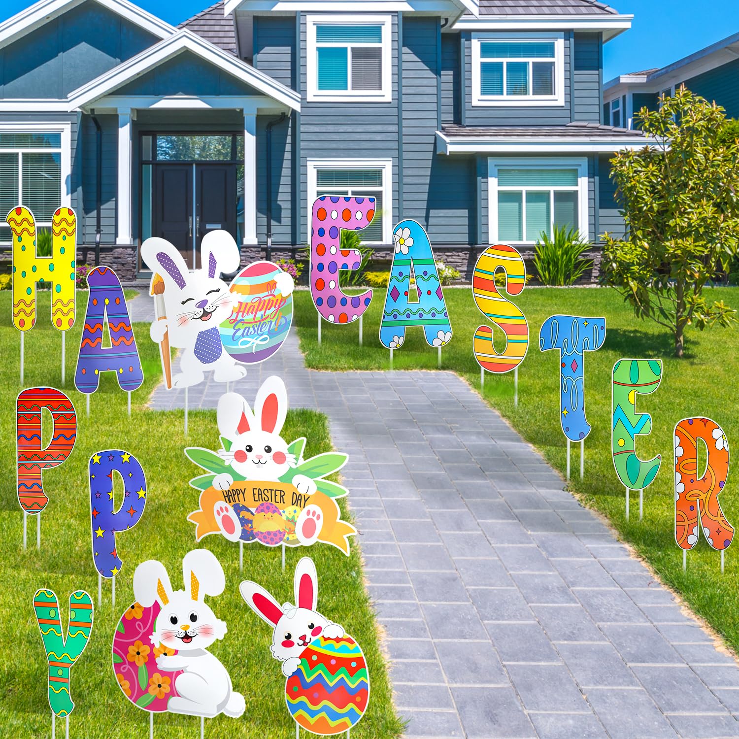 HOLYFUN Easter yard sign bunny design 02 provides durable lawn decor for celebrations