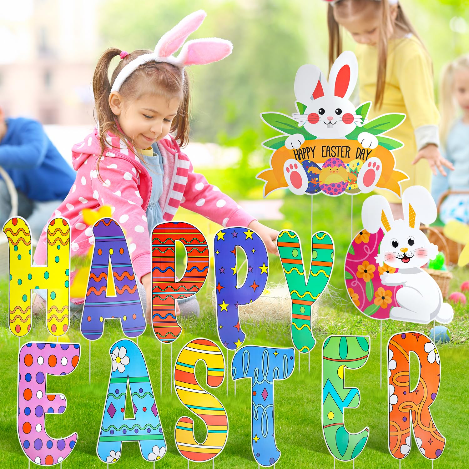 HOLYFUN Easter yard sign stakes 03 offers clear, sturdy ground placement for gardens