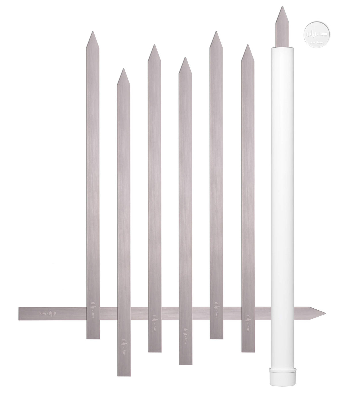 HOM 8-kebab-skewer woodless-handle close-up highlighting safer grip and heat resistance.