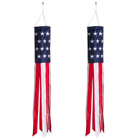 Homarden 40-inch American flag windsock hanging in the yard, weather-resistant decor.