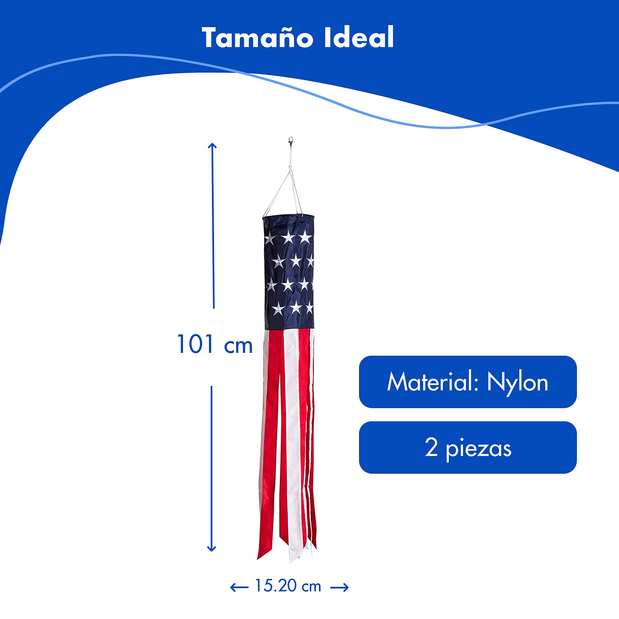 Durable nylon windsock from Homarden with embroidered stars for longevity.