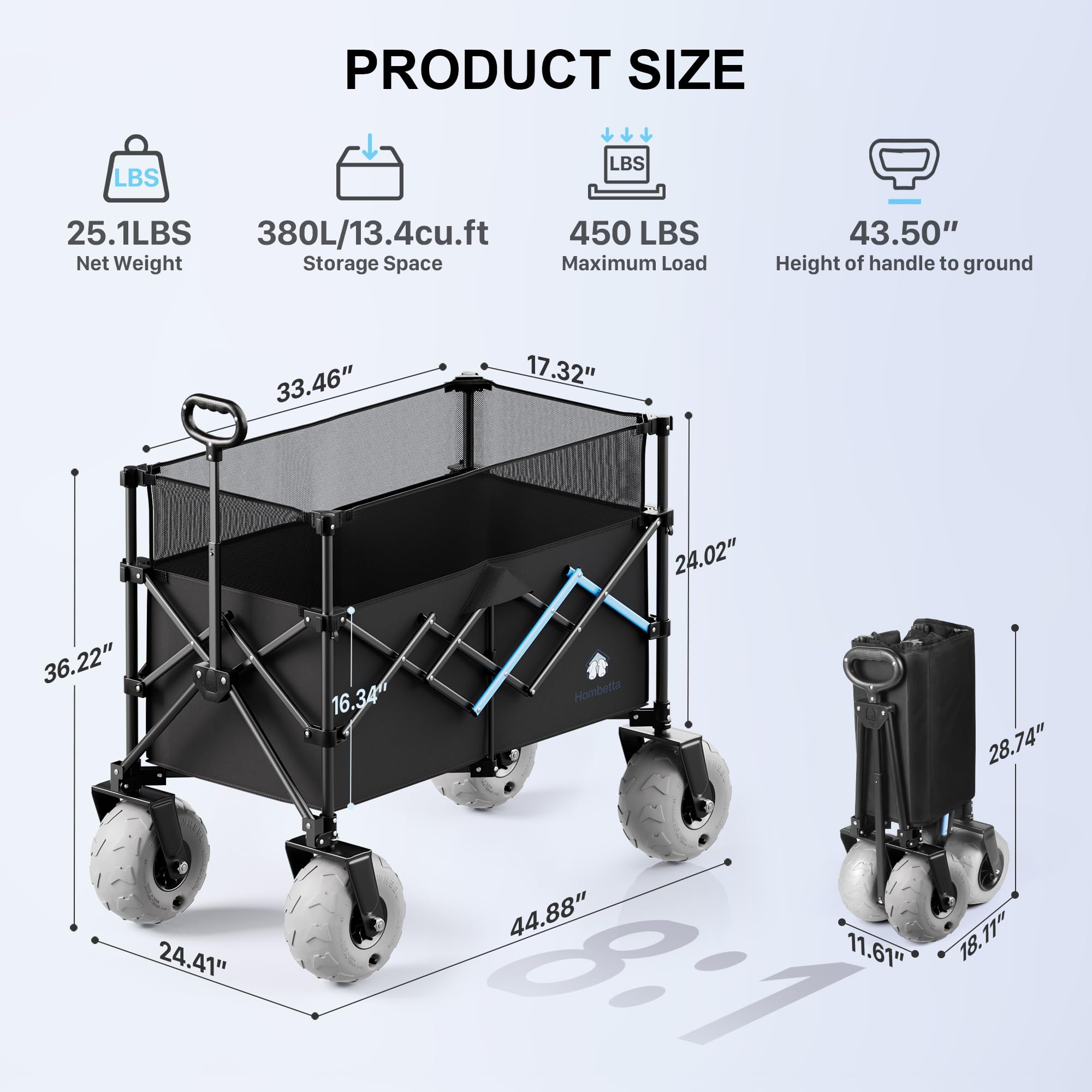 HOMBETTA Beach Wagon 450-lb load supports heavy gear on outings.