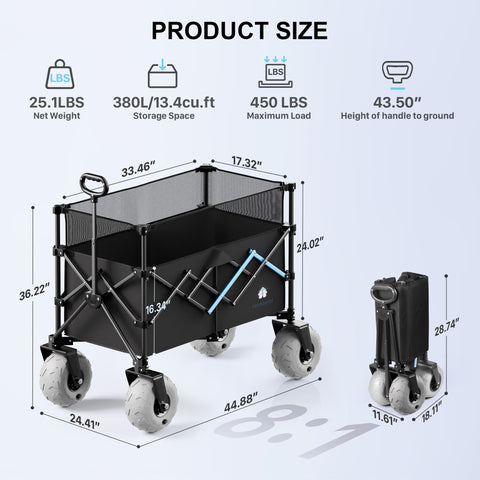 HOMBETTA Beach Wagon 450-lb load supports heavy gear on outings.