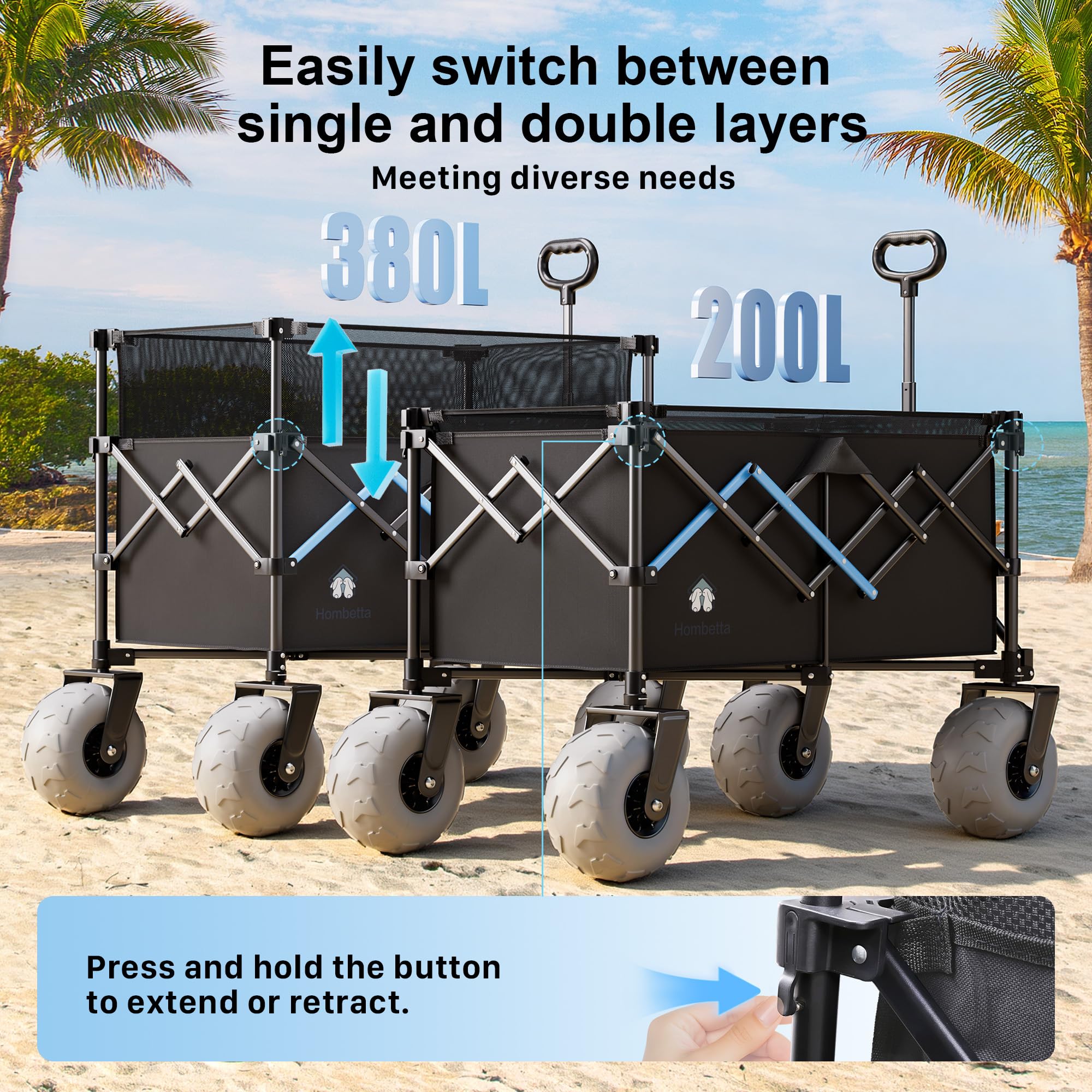 HOMBETTA Beach Wagon folded-compact-storage for easy tuck-away.