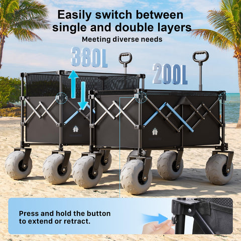 HOMBETTA Beach Wagon folded-compact-storage for easy tuck-away.