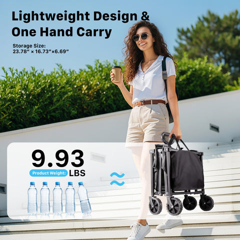 HOMBETTA foldable wagon supports accessories for cups, hooks, and extra bags.