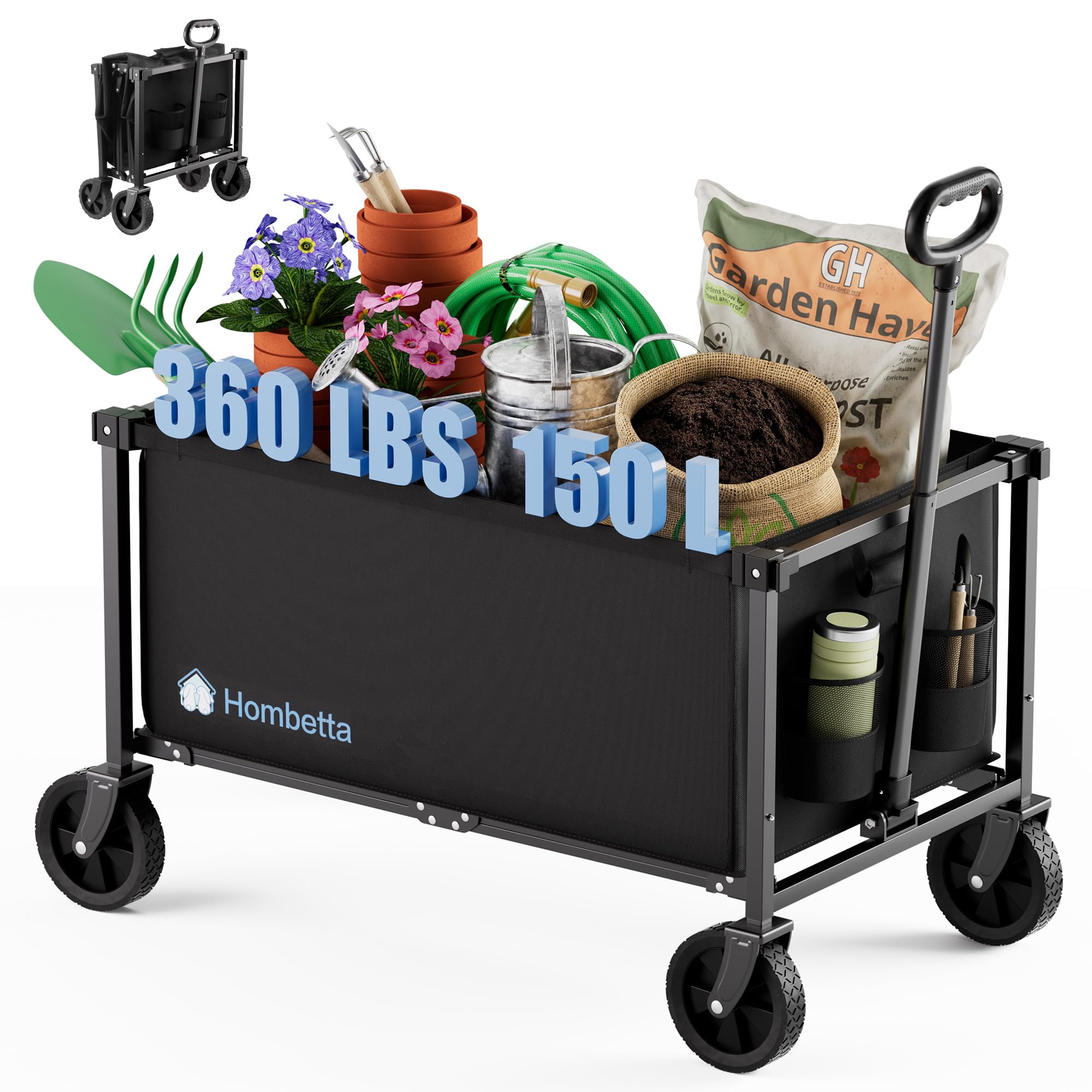 HOMBETTA collapsible wagon folds flat for easy storage and quick transport.