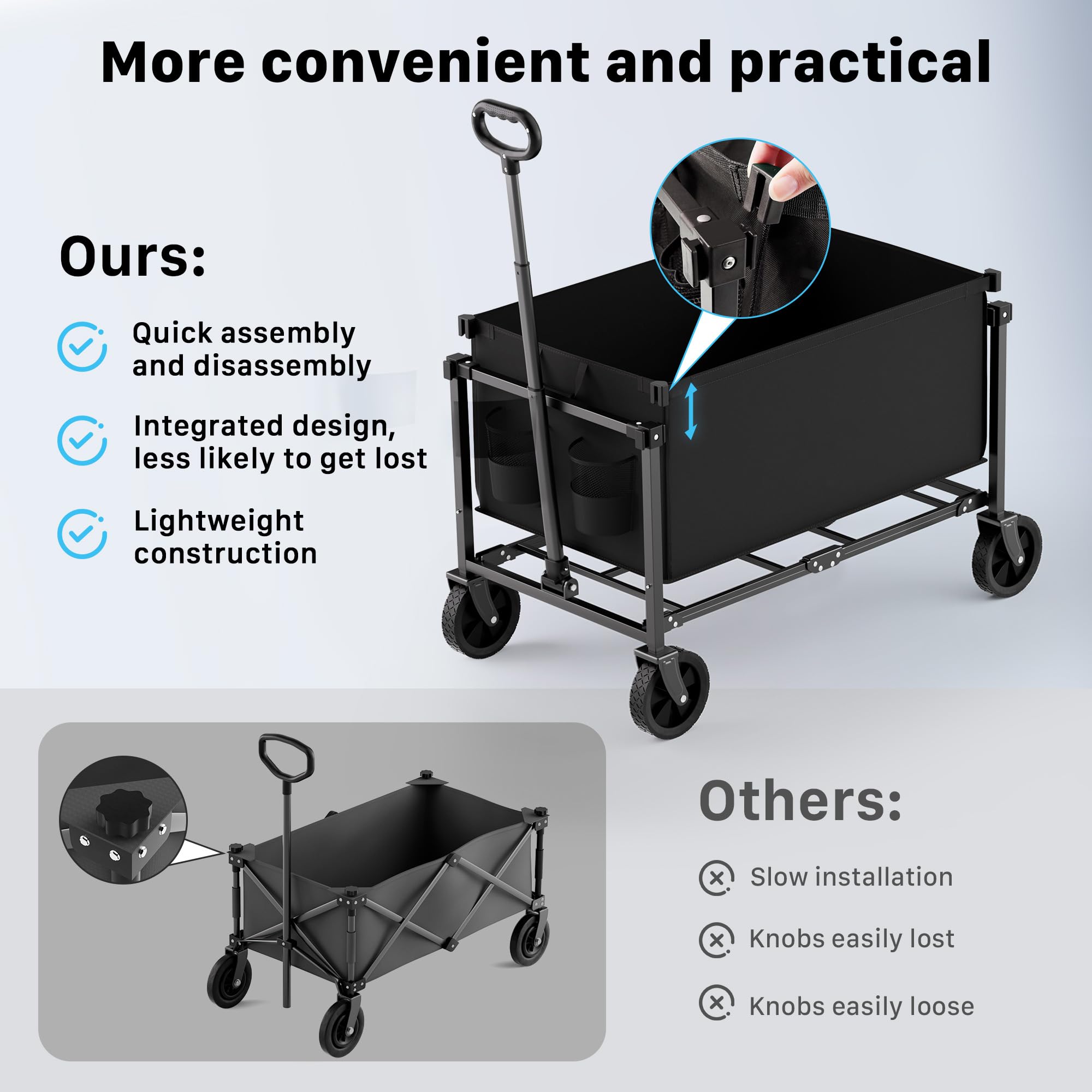 HOMBETTA 150L capacity wagon ideal for shopping, camping, and garden tools.