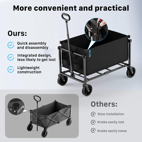 HOMBETTA 150L capacity wagon ideal for shopping, camping, and garden tools.