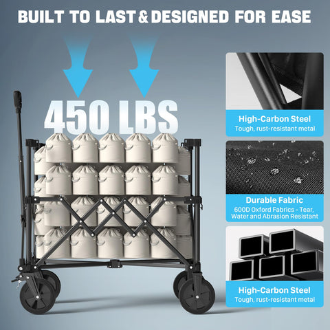 HOMBETTA folding wagon durable-high-carbon-steel frame for heavy loads and long life.
