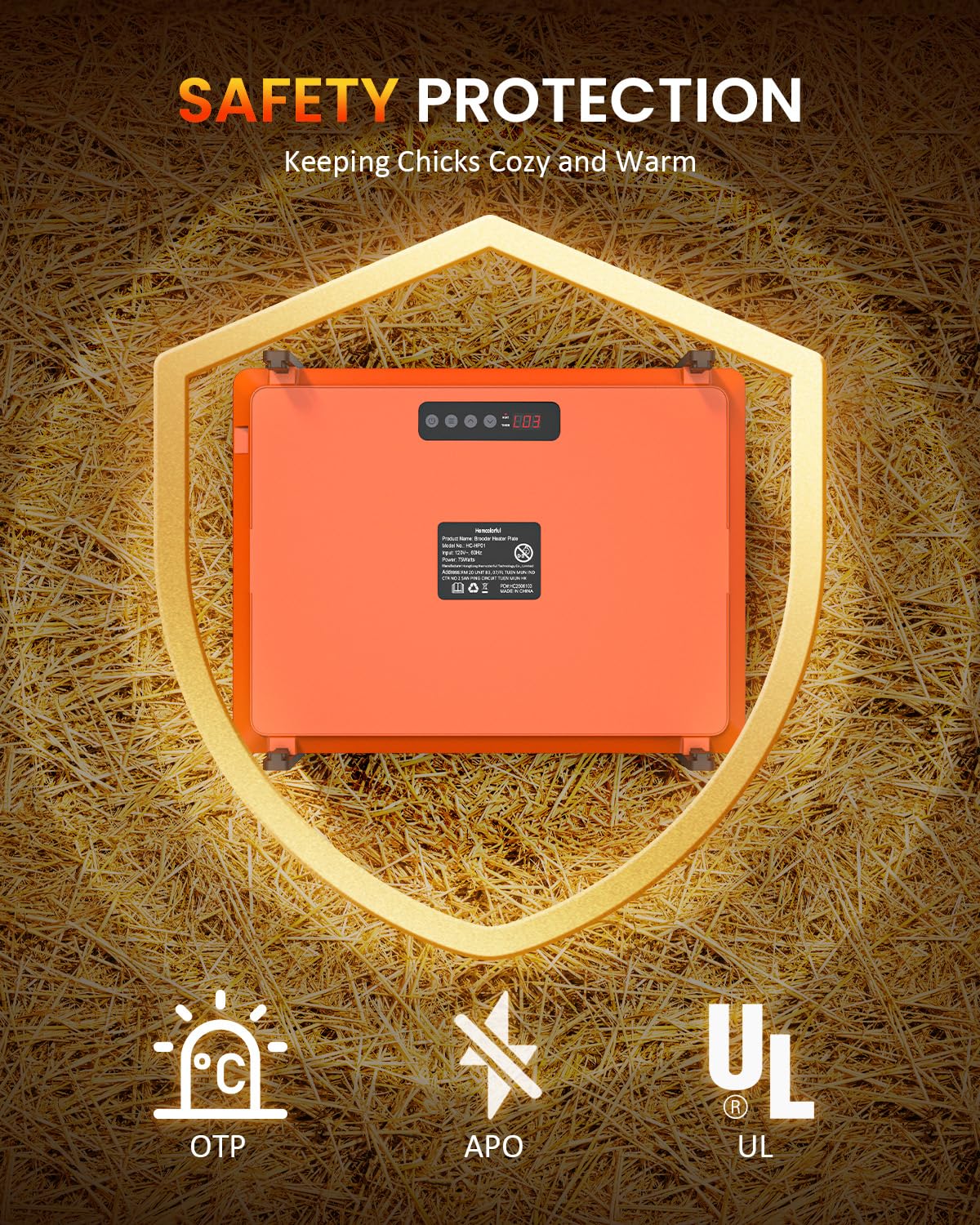 Homcolorful brooder heat surface close-up with safety features