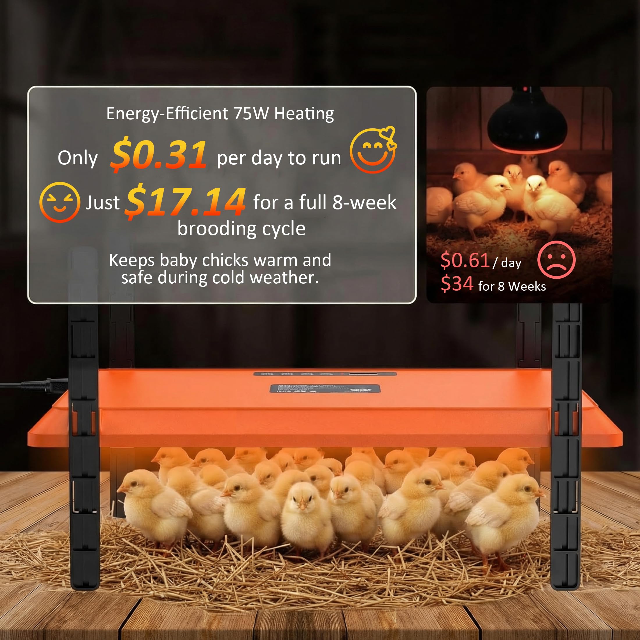 Homcolorful brooder plate side view highlighting even radiant warmth