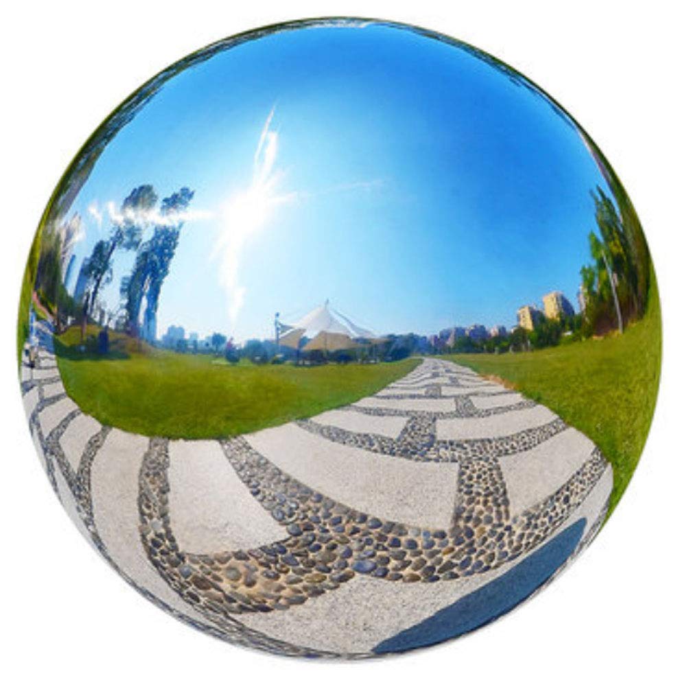 HomDSim silver stainless steel mirror ball enhances indoor and outdoor spaces.