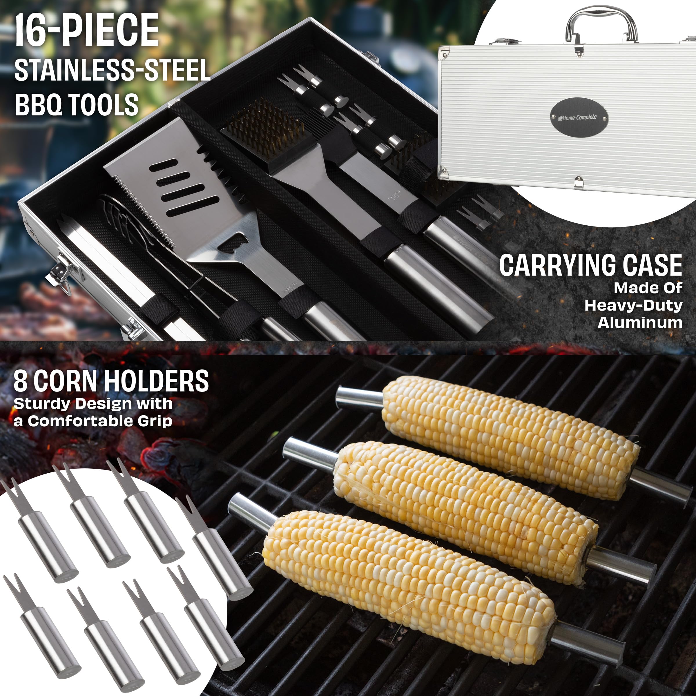 Home-Complete stainless-steel tongs with heat-safe handle for durable grilling