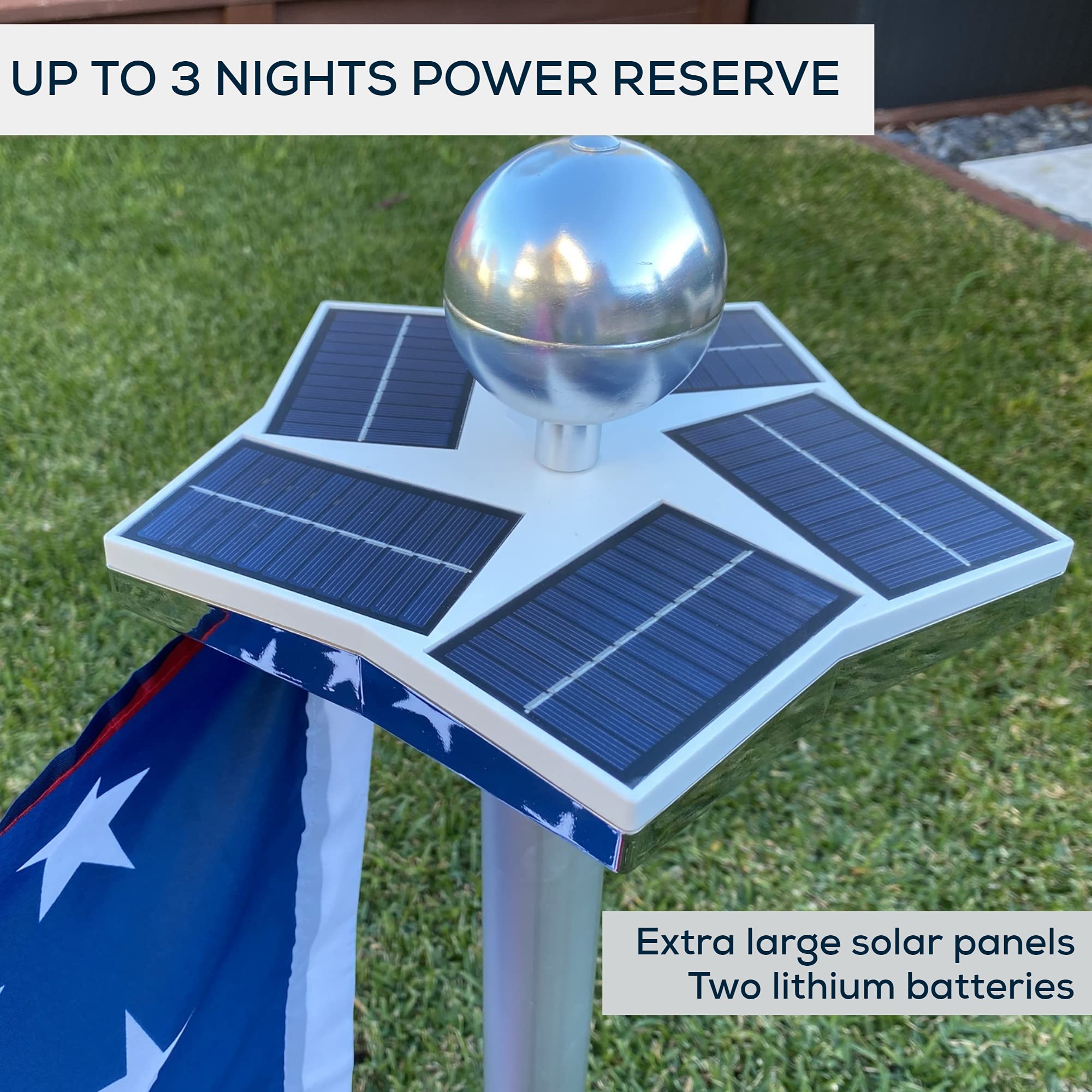 Home Deputy Wide Flag Coverage Light ensures even lighting across the flag.