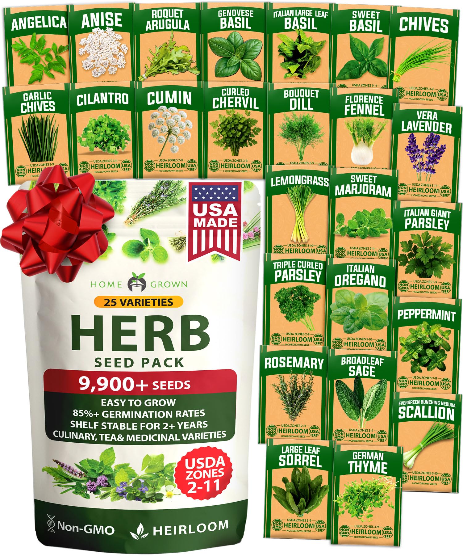Home Grown 25 herb seeds pack opened for quick indoor garden setup.