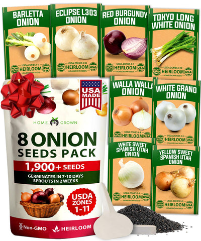 HOME GROWN 8 onion varieties pack shown for diverse flavors in a home garden