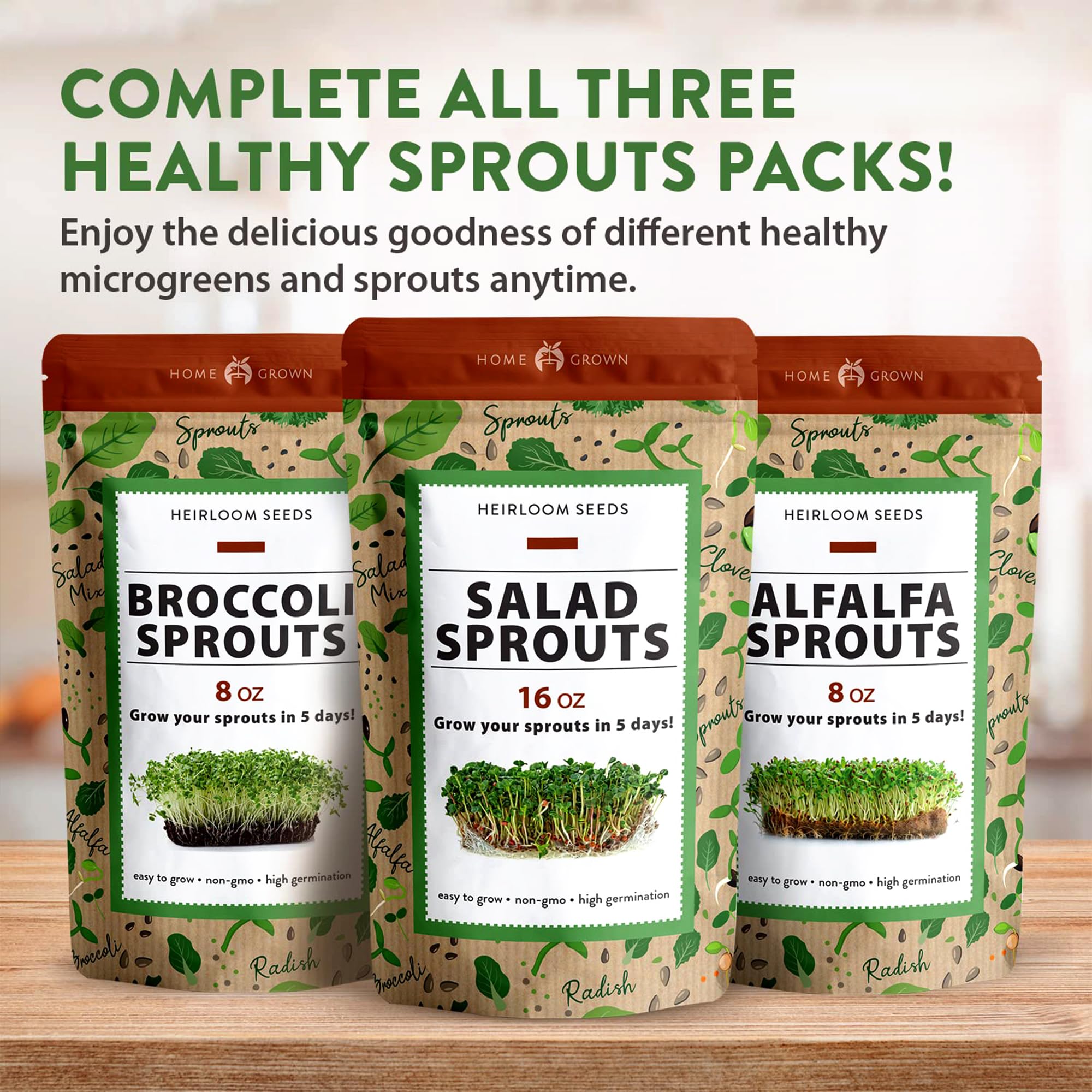 HOME GROWN alfalfa sprout seed gift pack for gardeners