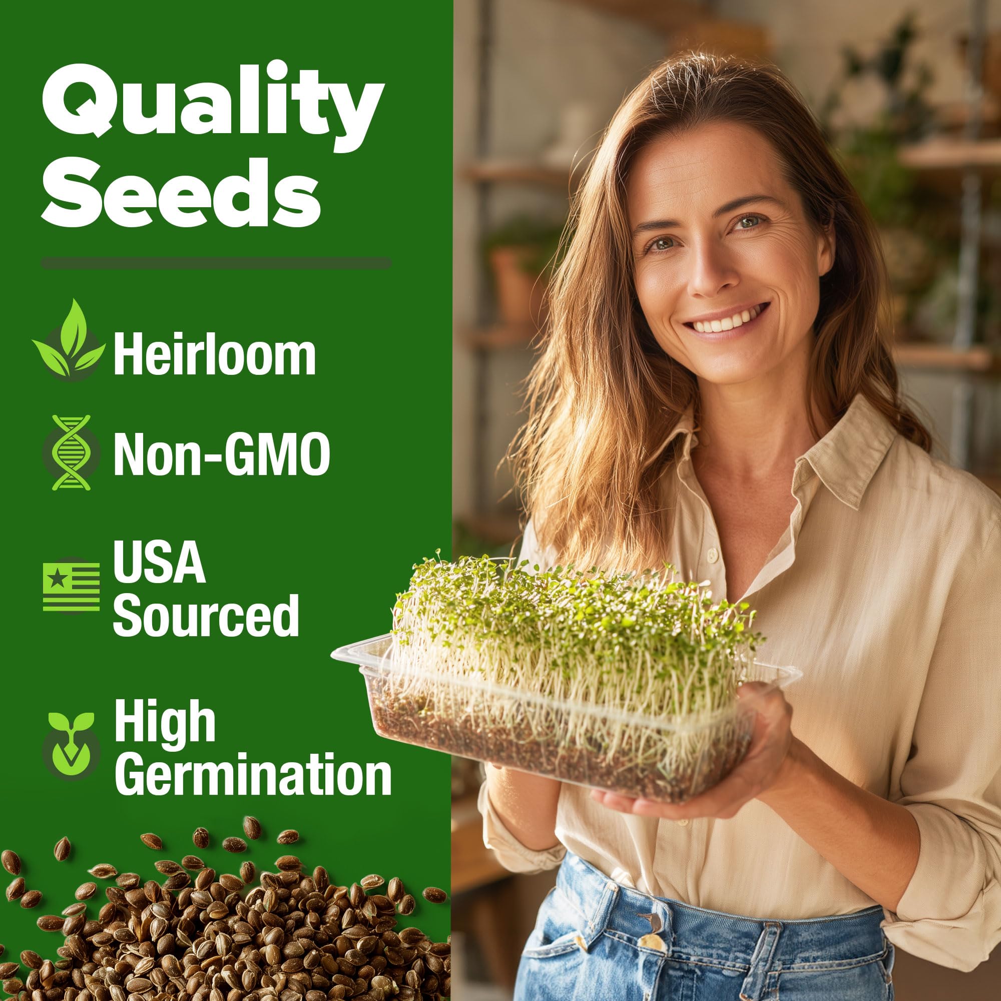 HOME GROWN alfalfa sprout seeds resealable bag keeps freshness between sprouts