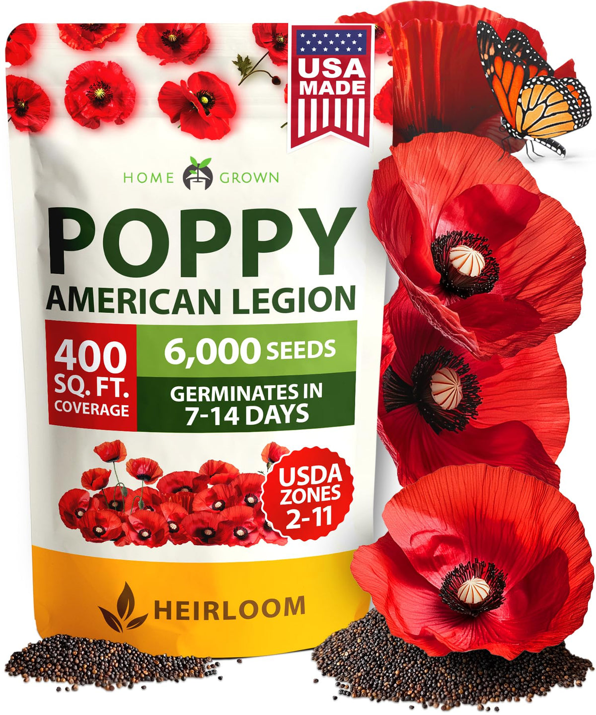 HOME GROWN American Legion red poppy seeds pack with vivid blooms for dramatic borders and memorial displays