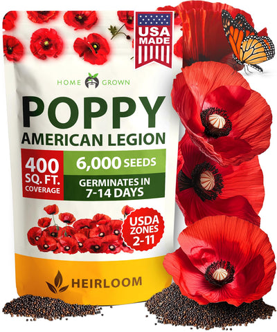 HOME GROWN American Legion red poppy seeds pack with vivid blooms for dramatic borders and memorial displays