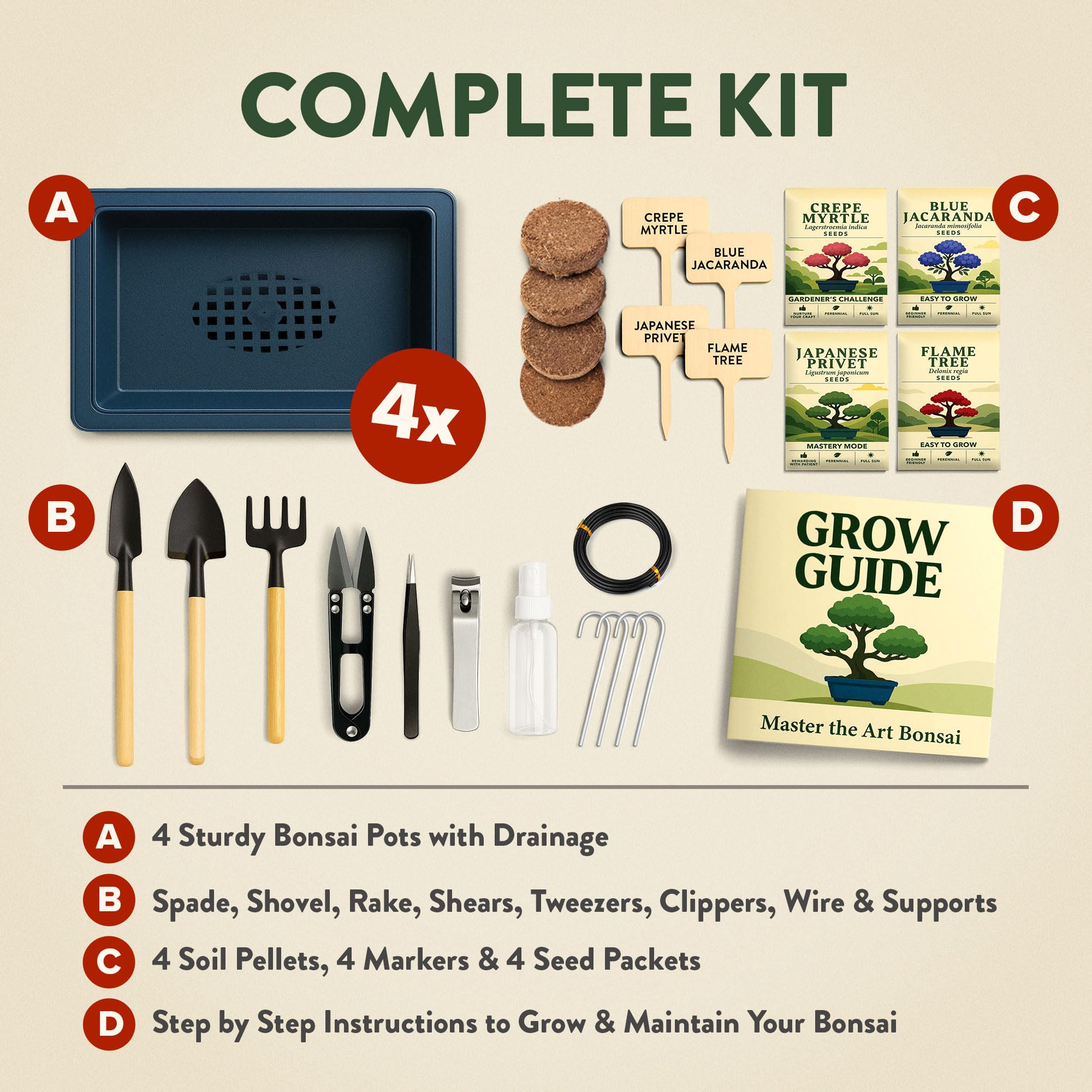 HOME GROWN Bonsai Starter Kit tool set highlights durable gardening tools.