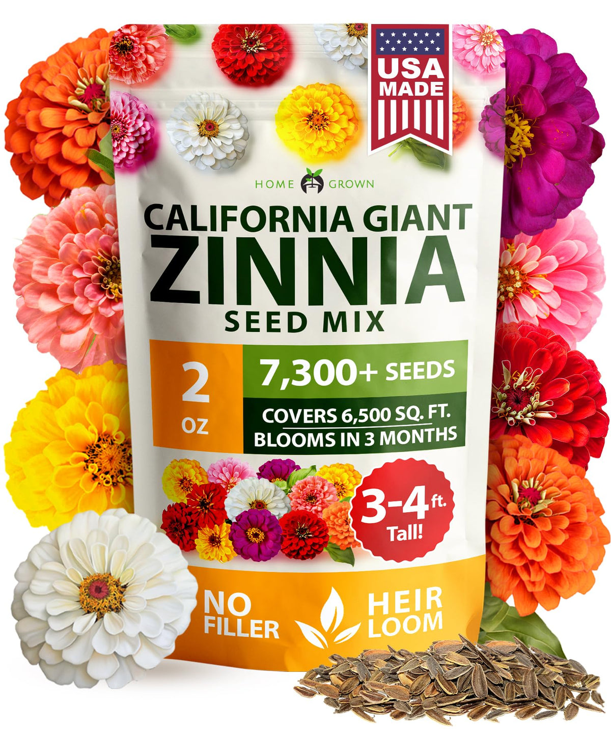 HOME GROWN California Giant Zinnia Mix bloom close-up showcasing bold petals.