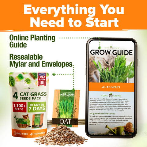Gift-ready HOME GROWN cat grass seed mix packaging for cat lovers.