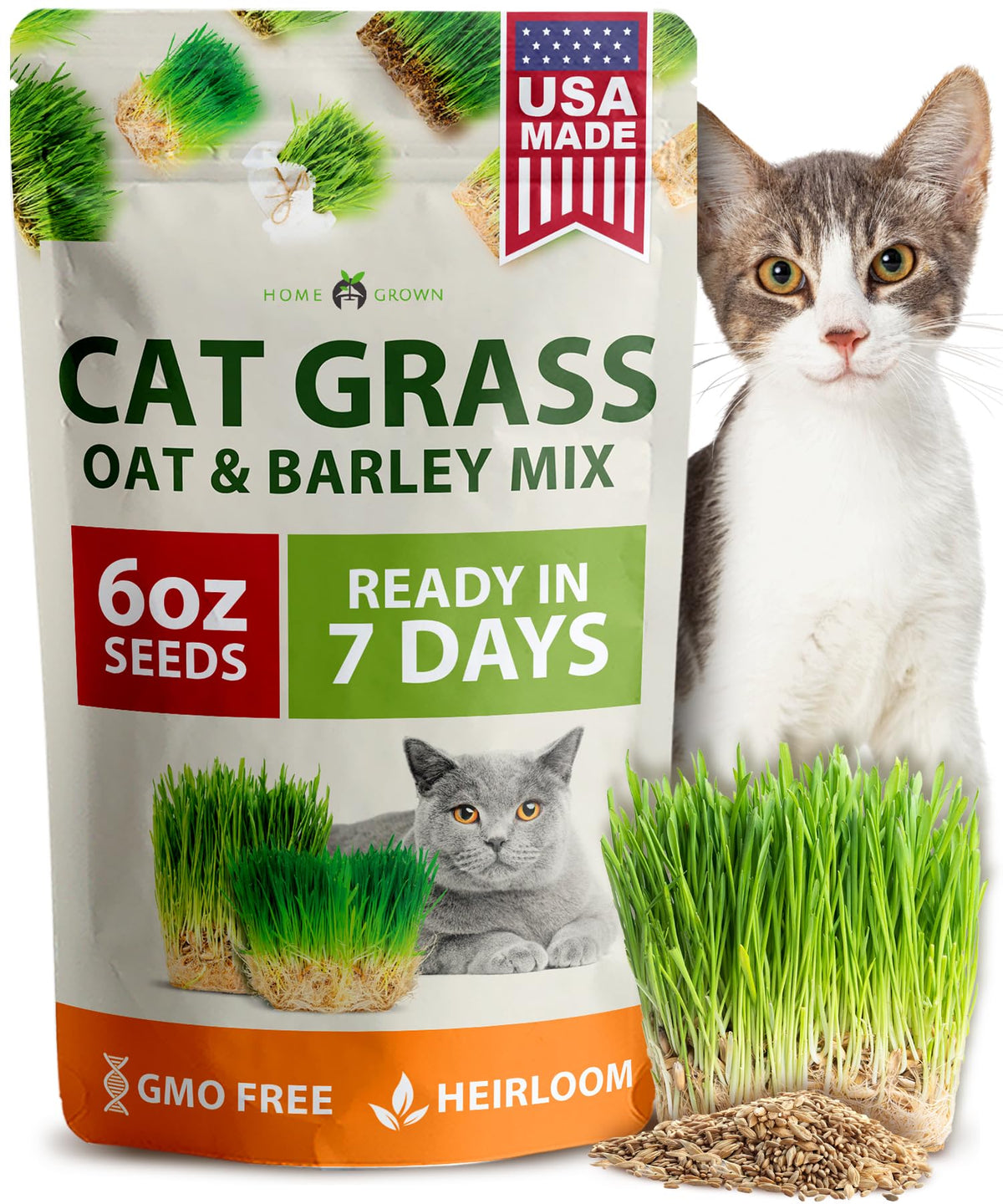 HOME GROWN cat grass seeds refill pack for quick indoor growing