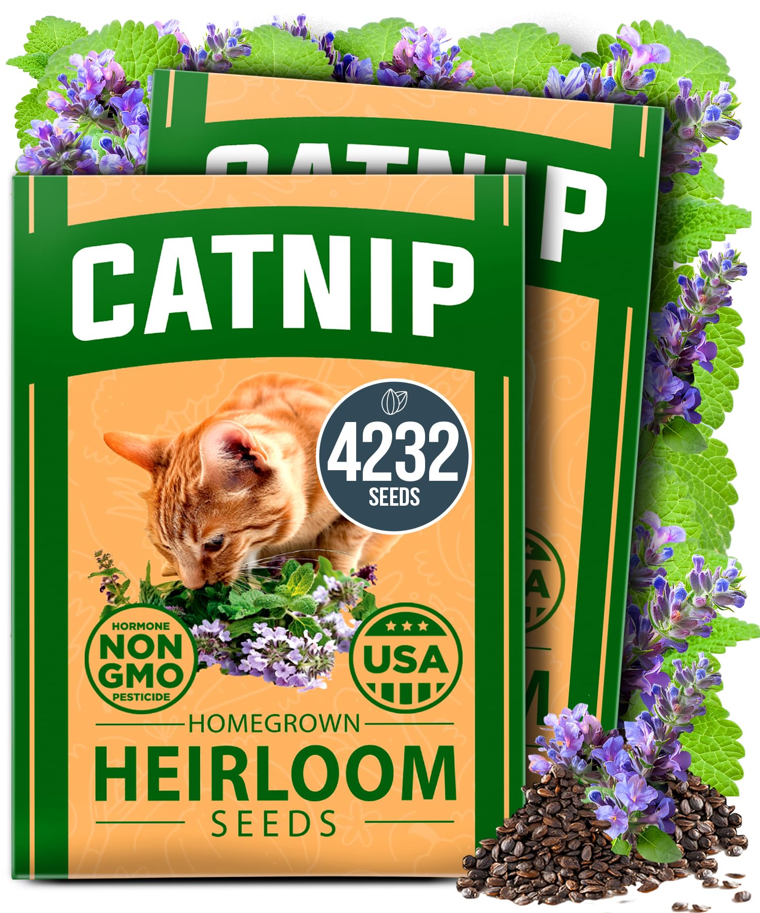 HOME GROWN catnip seeds in a 2-pack ready for indoor or outdoor planting.