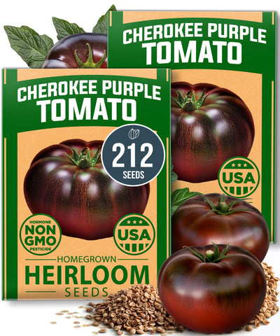 HOME GROWN Cherokee Purple tomato seeds packet front for reliable planting in home gardens.