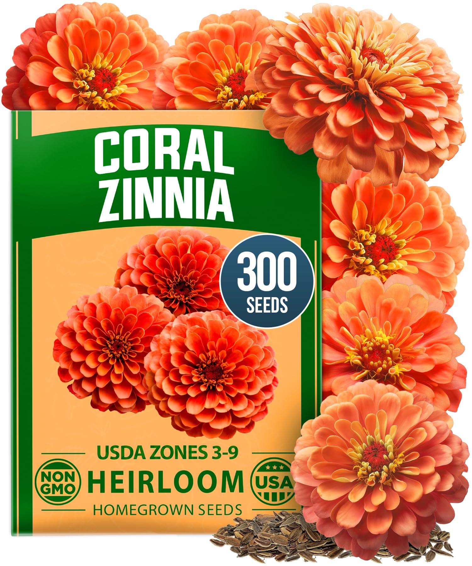 HOME GROWN Coral Zinnia Seeds front view for a bold garden focal point.