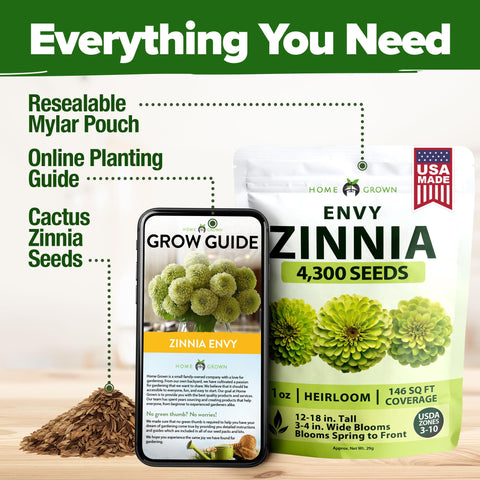 HOME GROWN Envy Zinnia seeds are easy to sow with reliable germination