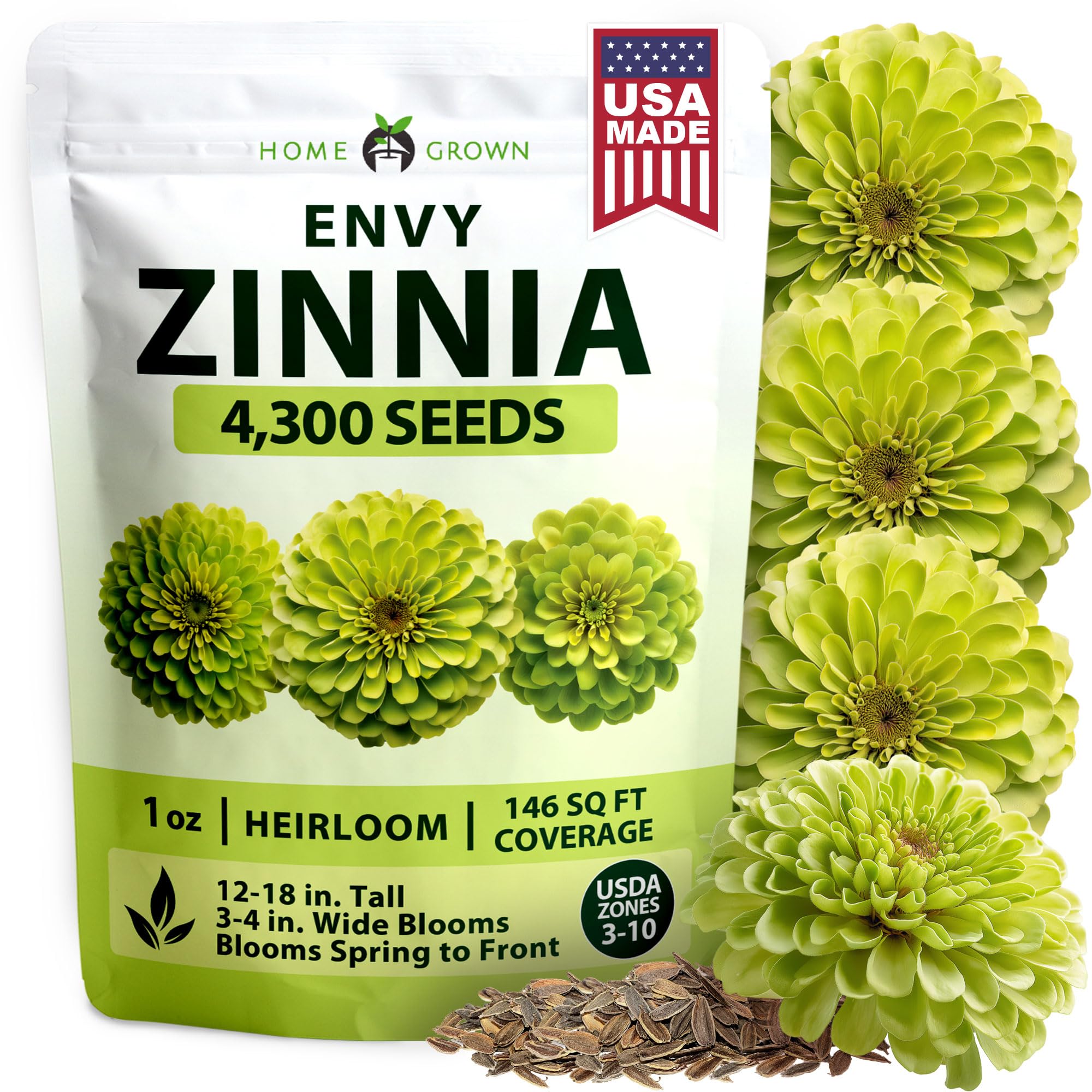 HOME GROWN Envy Zinnia seeds with lime-green blooms brighten beds for striking summer color