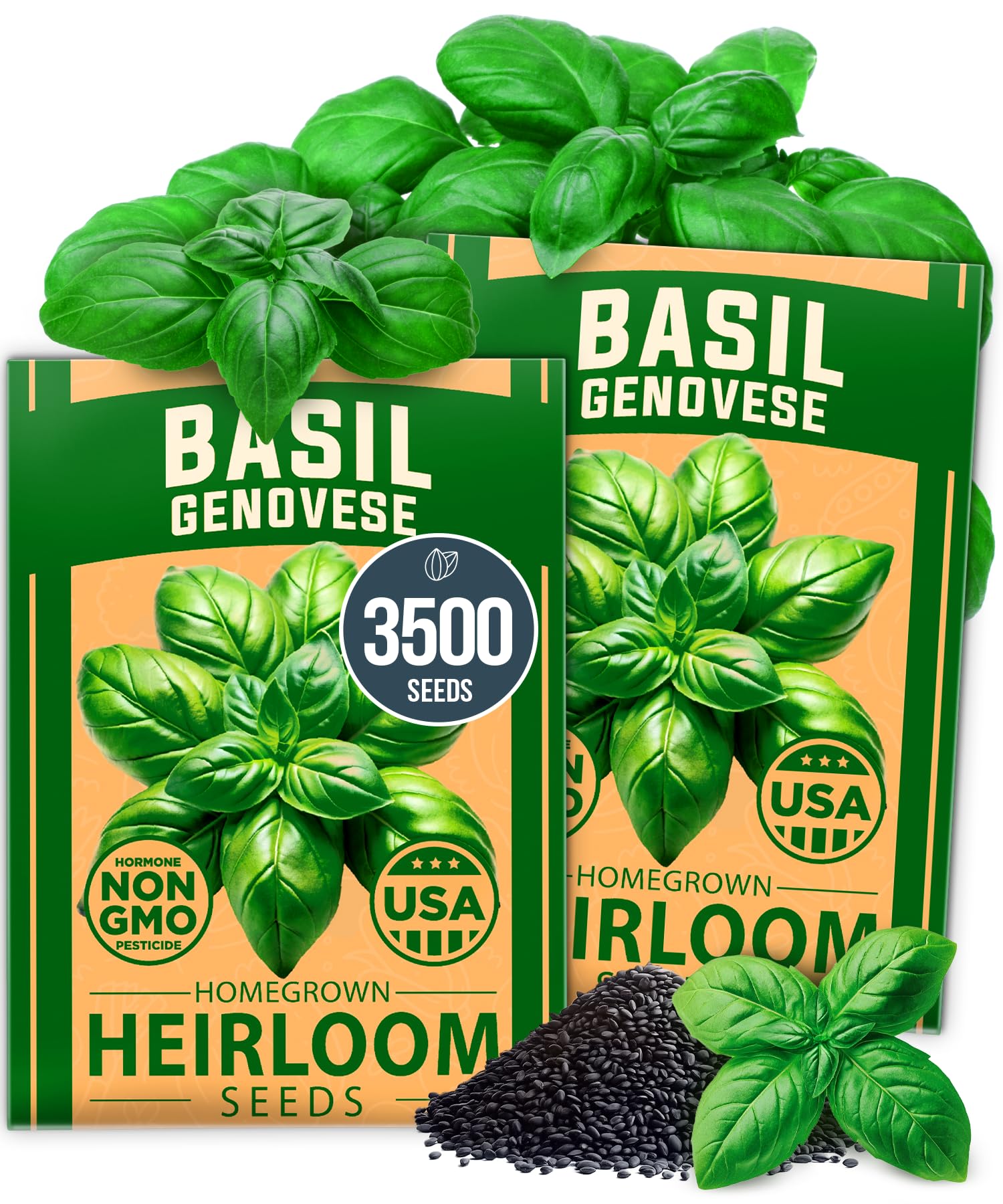 Home Grown Genovese Basil seeds two-pack front view for year-round fresh herbs