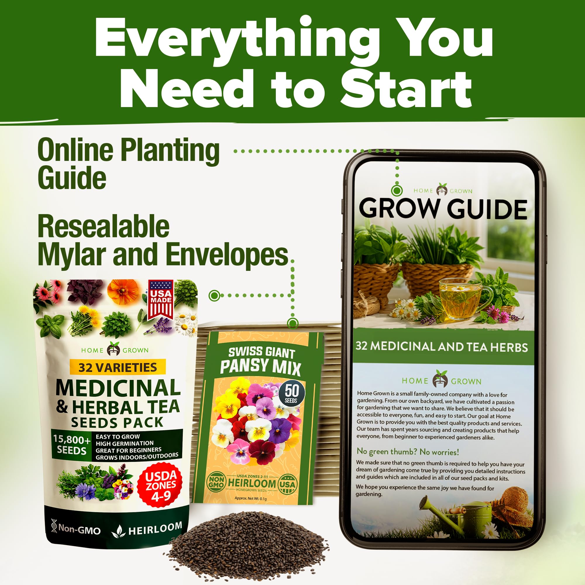 HOME GROWN gift-pack herbal seeds ideal for nature lovers and wellness enthusiasts