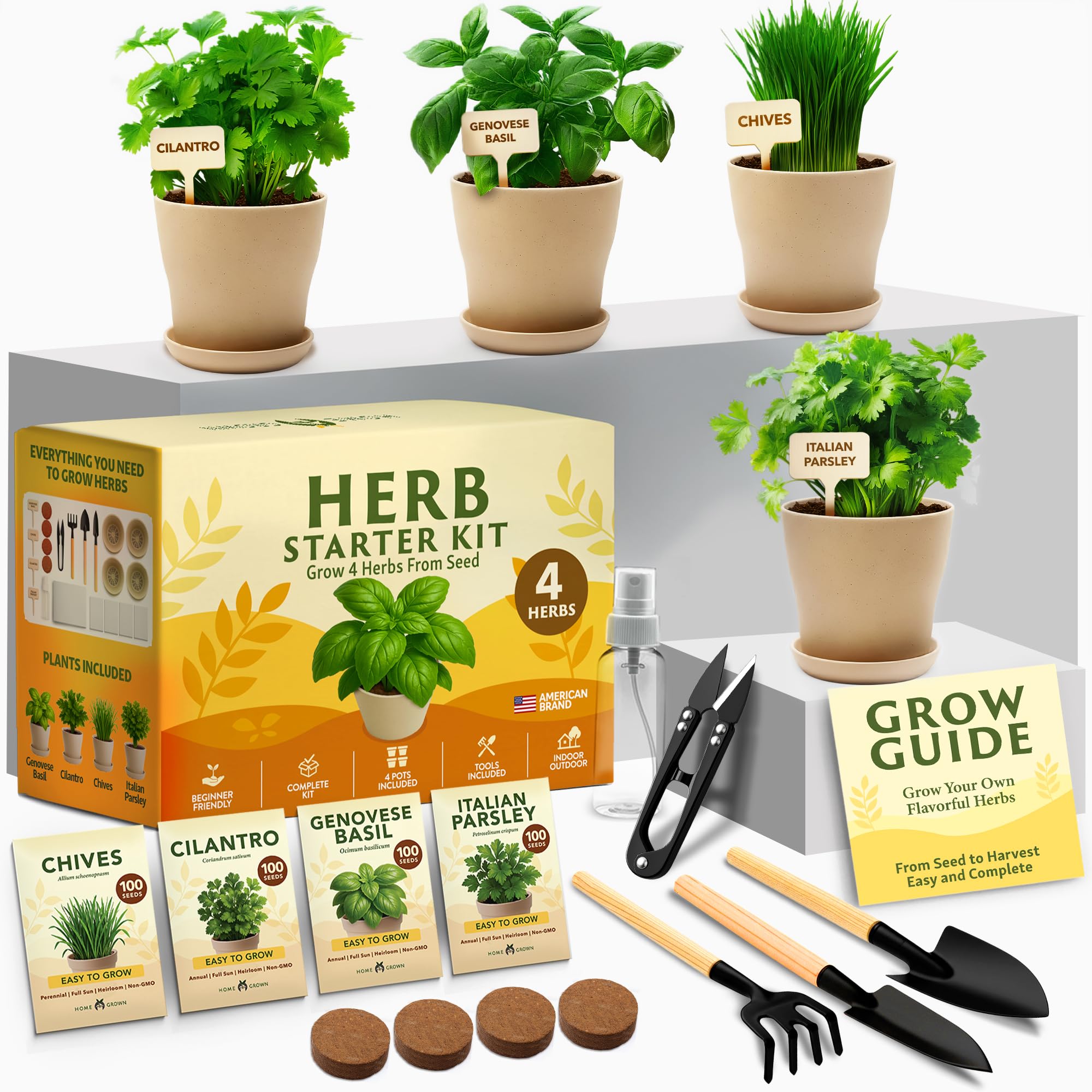 HOME GROWN herb planter kit packaging shows gift-ready box for easy gifting