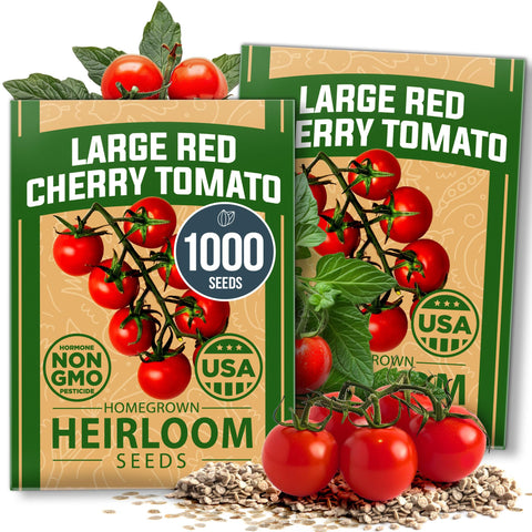 HOME GROWN Large Red Cherry Tomato seeds pack front for easy home garden growth
