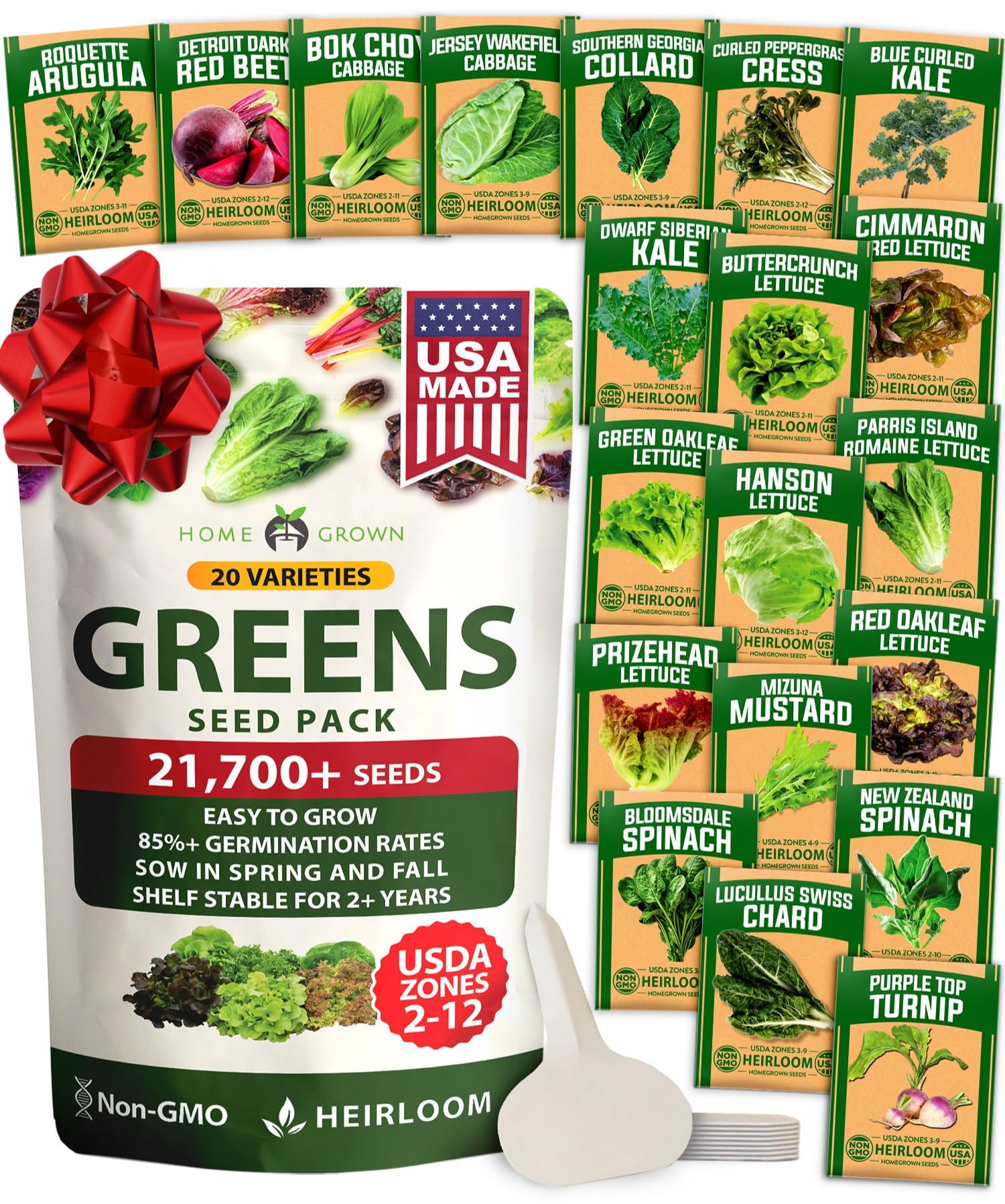HOME GROWN lettuce seeds packaging: durable waterproof pouches for storage.
