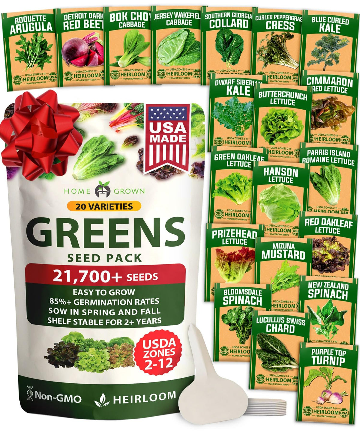 HOME GROWN lettuce seeds packaging: durable waterproof pouches for storage.