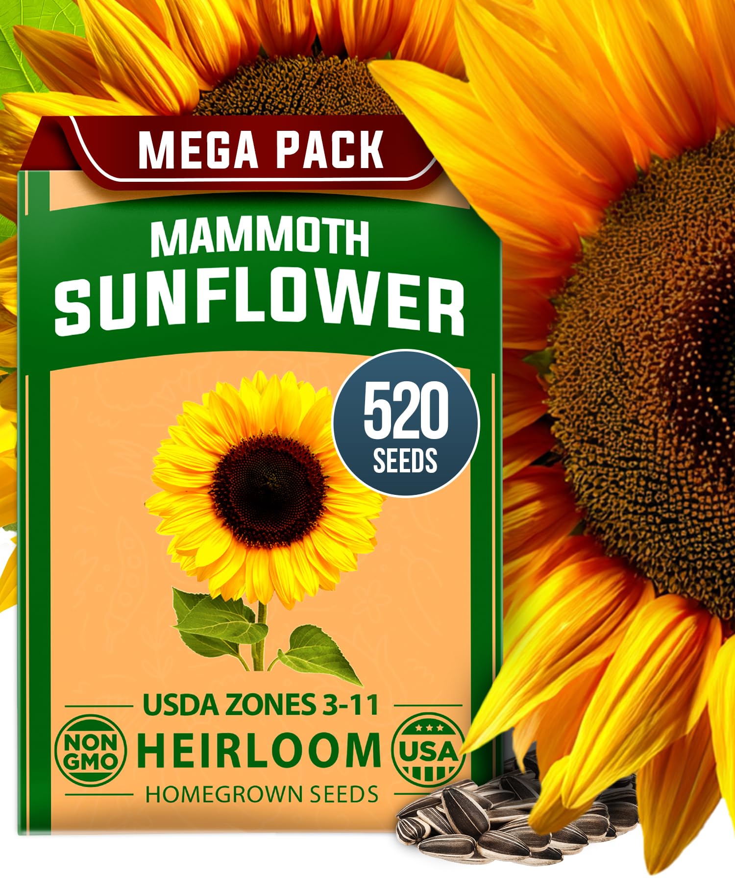 HOME GROWN Mammoth sunflower seeds bulk packet for quick, large-scale planting.