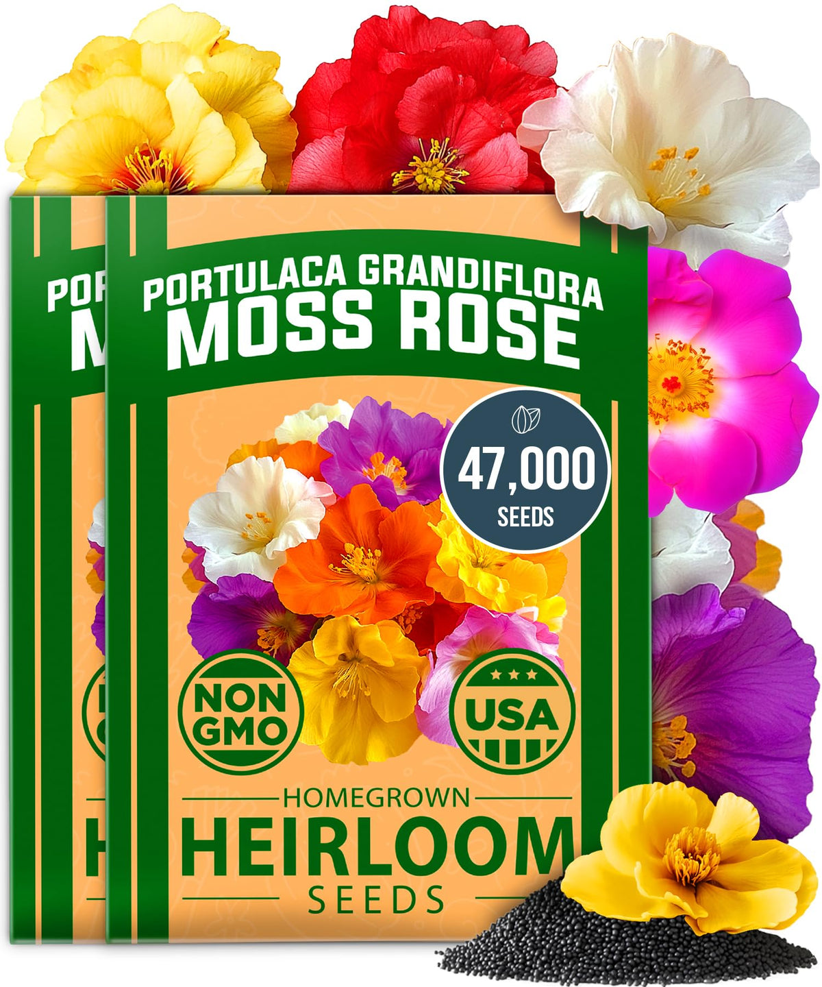 HOME GROWN moss rose seeds bulk pack closeup of vibrant blooms for easy ground cover