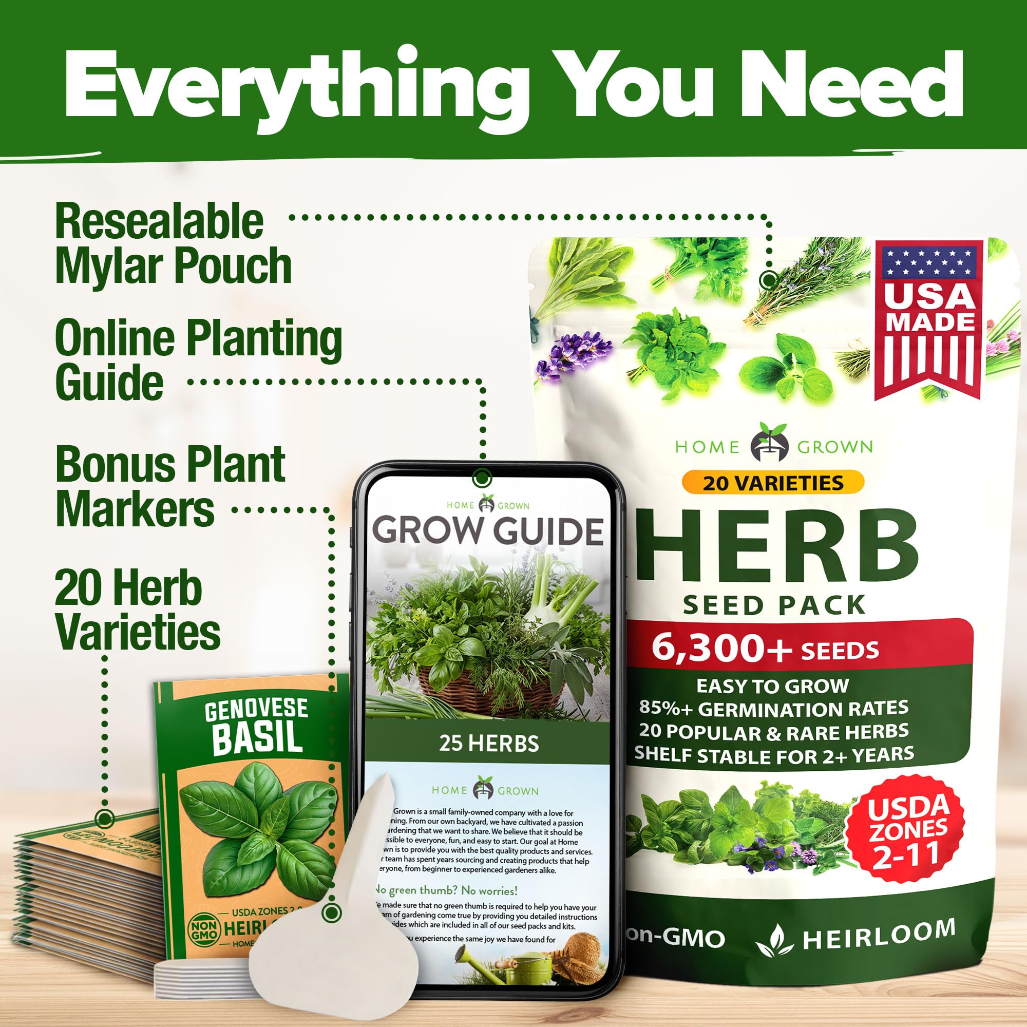 HOME GROWN seed pack includes clear instructions for beginners and seasoned growers.
